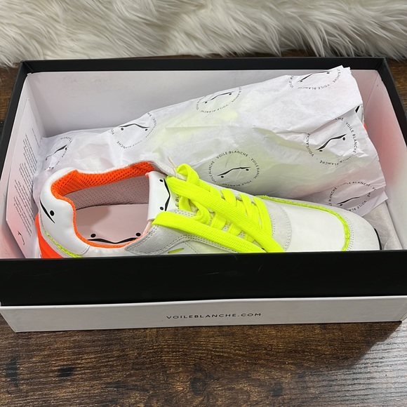 Voile Blanche Mens Sneaker White Neon Yellow and Orange Suede Shoes Size… - Picture 2 of 13